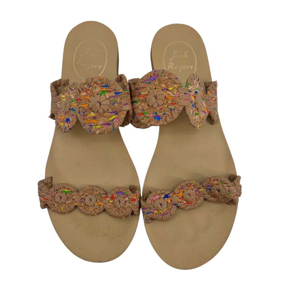 Jack Roger Lauren Multicolor Cork Sandals brown tan slip on casual boho size 8